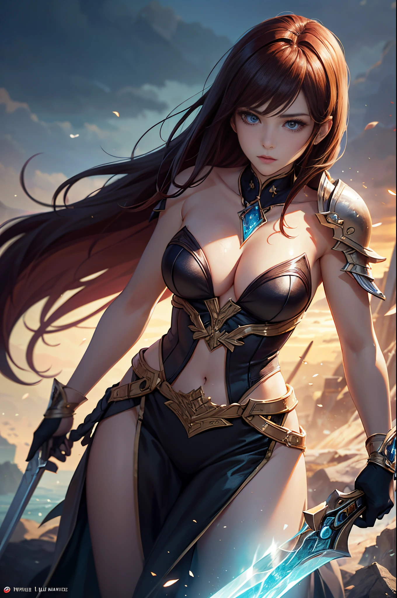 Alafed woman in black and red costume holding a sword, a character portrait by Yang J, cg society contest winner, Fantasy Art, epic exquisite character art, Stunning character art, redhead queen in heavy red armor, 2. 5 d cgi anime fantasy artwork, epic fantasy art style, ig model | ArtGerm, epic fantasy digital art style, battlefield commander, Invincible female general, Brave, Awe-inspiring Hall々, extremely detailed and beautiful eyes, Supermodel body type, Battle Master, Veteran Warriors, ciinematic light, Best Quality, Perfect Angle, perfect-composition, Best Shots, Official art