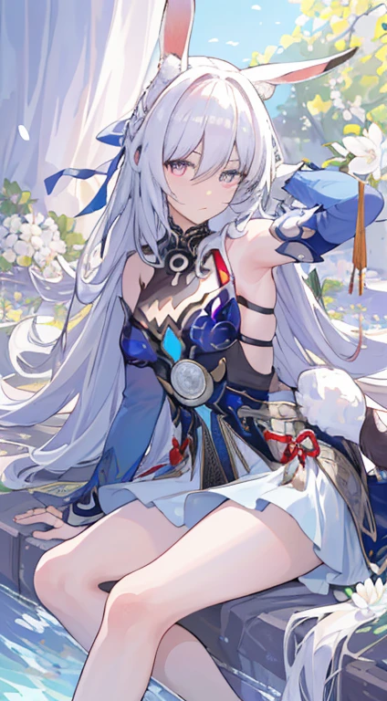 (Best quality at best,4K,8K,A high resolution,tmasterpiece:1.2),ultra - detailed,(actual,realisticlying,Photorealistic:1.37),rabbits,White stockings,illustratio,fanciful,light pastel colors,gentlesoftlighting,adorable expression,Cute tail,fluffy ears,playful pose,corolla,adorable eyes,vivaciousness,Full of prunes,Bright background,vivd colour,Whimsical Atmosphere,The breath of spring