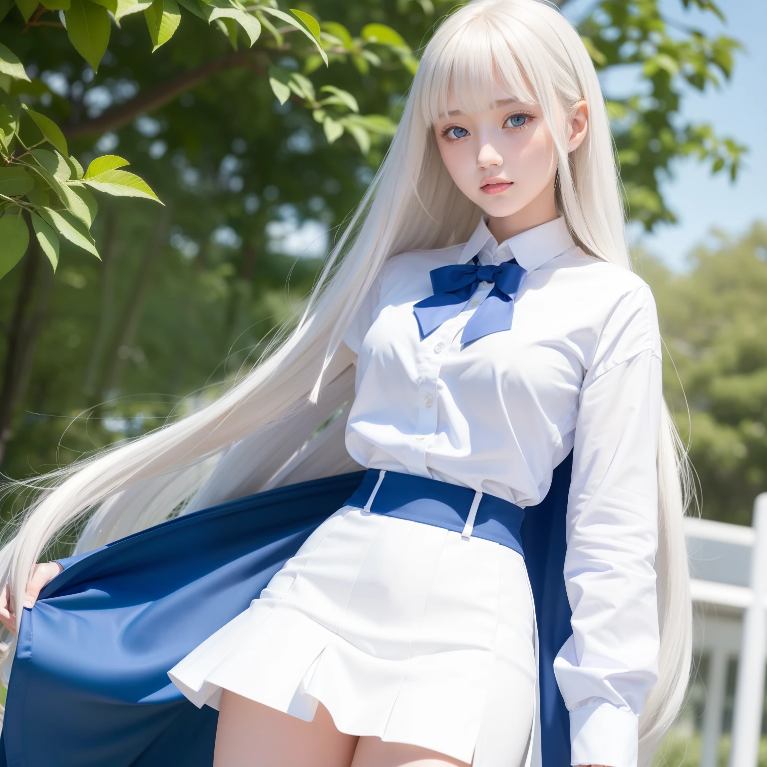 Platinum Blonde Super Long Silky Straight Hair、portlate、bright expression、thighs thighs thighs thighs、Young shiny shiny white shiny skin、Best Looks、shiny light hair、Beautiful bangs that shine、Double eyelids、eye liner、Crystal clear big blue eyes that shine attractively、a small face、Very beautiful lovely cute 18 year old Eastern European girl