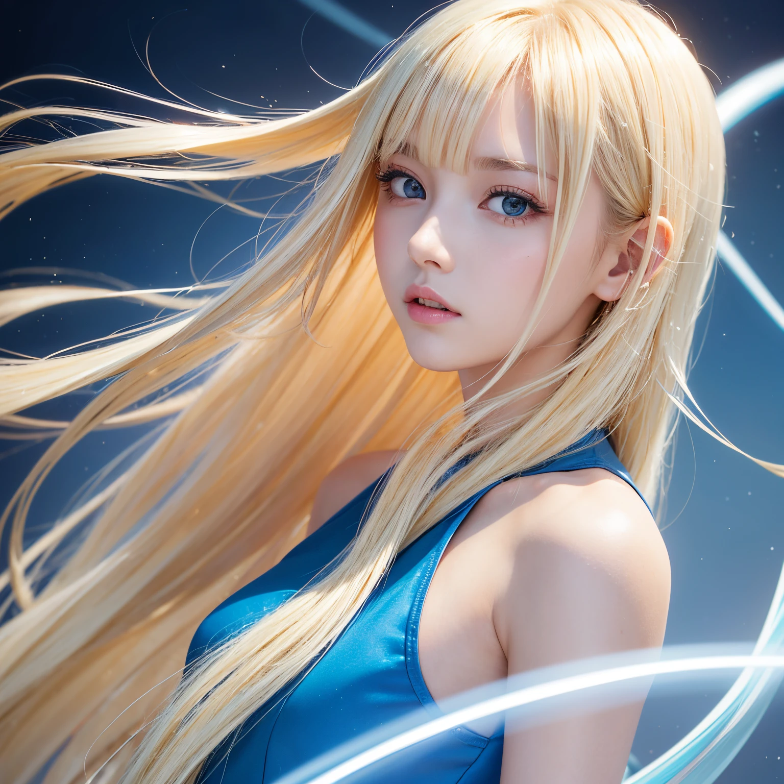 solo girl, 校服, blue-sky, bright and beautiful face, Skin is young, shiny, fair and shiny, best appearance, Golden hair reflects the dazzling light, Beautiful platinum blonde extra long silky straight hair with shiny shine, with long bangs, very beautiful 17 years old, Big eyes shining with transparent light blue light, beautiful wonderful beautiful girl
