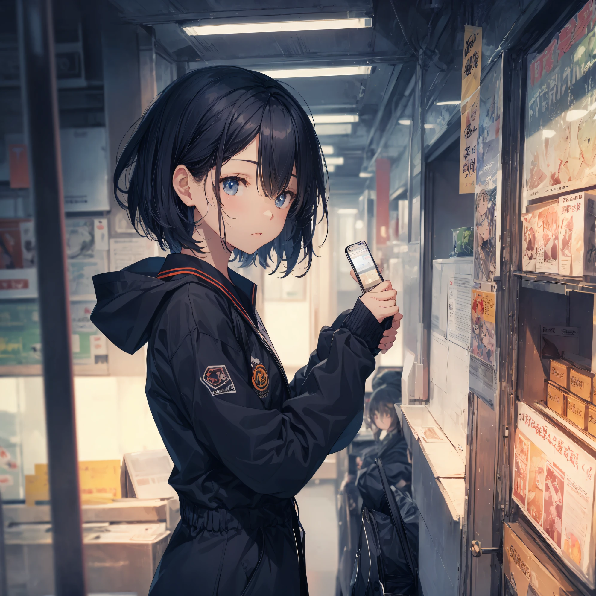 Super high quality by the art god, Ultra-detailed, High resolution, anime moe art style, Best Anime 8K Konachan Wallpapers, Pixiv Contest Winner, Perfect Anatomy, BREAK,(Draw a girl sleepily walking to school. ),BREAK, 1girl in, (Solo,Lori,child,13years:1.3),Full limbs, complete fingers,a junior high school student, Androgynous attraction, (Very short hair), Sleeping hair, hair messy, flat chest, Small butt, groin, Small eyes,Beautiful detailed black eyes, Well-proportioned iris and pupils, disgusted eye, High resolution detailed hair, School uniform, Skirt, On the way to school. BREAK,super detailed skin, Best lighting by famous artists, 8K, Illustration,