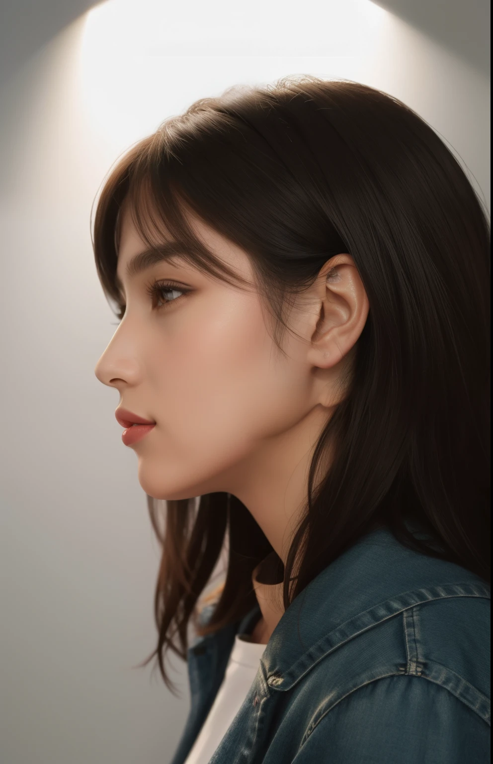 (best quality, highres, realistic:1.37), (portrait:1.1), (studio lighting), orthogonal profile picture, straight profile picture, detailed facial features, symmetric face, flawless skin, well-defined jawline, deep-set eyes, sharp eyebrows, luscious lips, natural-looking makeup, minimalistic background, soft color palette, balanced lighting,foto de perfil ortogonal, profile photo without tilt