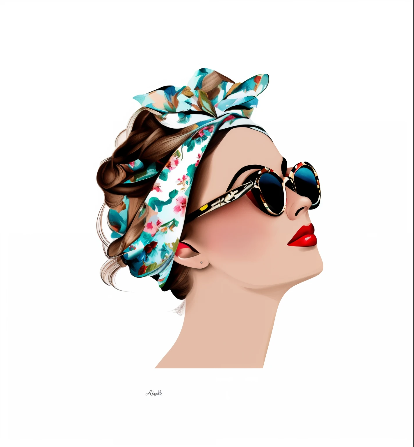 One is wearing a turban、Woman in sunglasses, Digital illustration style, digital illustration portrait, Sunglasses and scarf, digital painting style, Detailed fashion illustration, girl wearing spectacles, style digital painting, luxury fashion illustration, digital art portrait, inspired by Alberto Vargas, detailed color portrait, digital portrait, portrait digital art, Digital art illustration