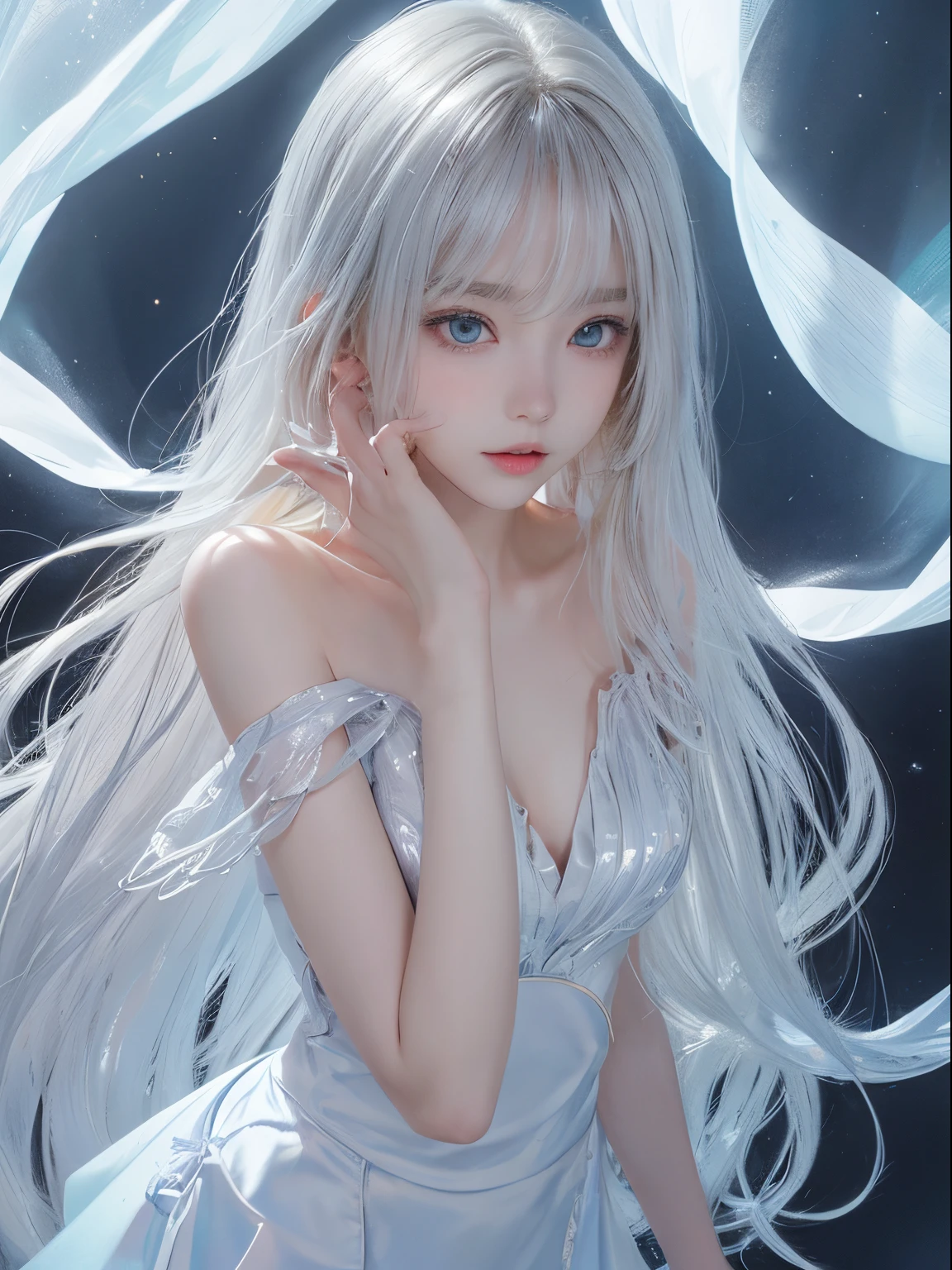 solo girl, 校服, blue-sky, bright and beautiful face, Skin is young, shiny, fair and shiny, best appearance, Golden hair reflects the dazzling light, Beautiful platinum blonde extra long silky straight hair with shiny shine, with long bangs, very beautiful , Big eyes shining with transparent light blue light, beautiful wonderful beautiful girl