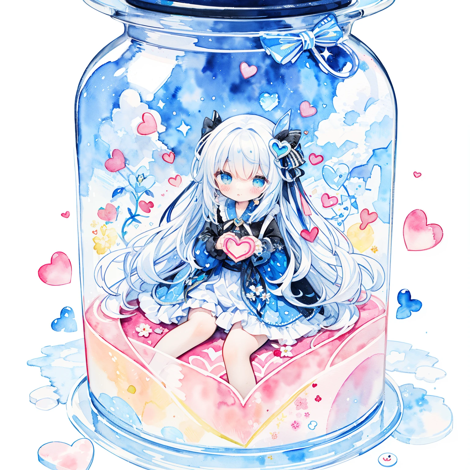 Transparent watercolor,Copic Art,big heart and small heart motif、、Beautifully detailed、Moya、colourfull、marble、Particles of light、patterns、