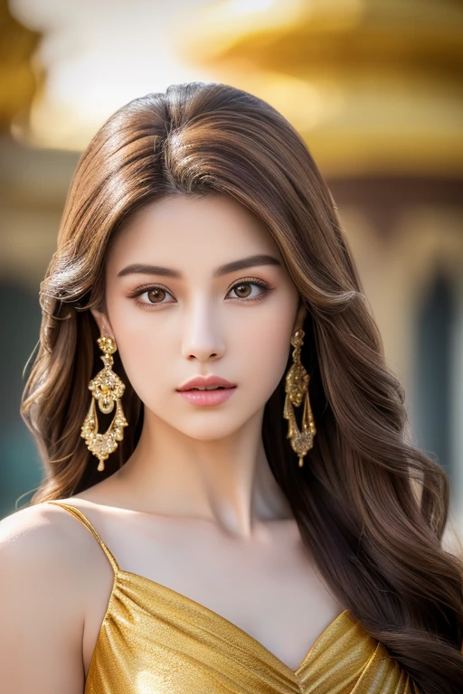 ((Realisticity: 1.2)), ((The highest resolution: 8K UHD)), Best Quality,masutepiece,hight resolution,nffsw, ((1 super detailed and ultra-realistic girl)), ((The dazzling of a very beautiful queen, Super realistic, and ultra detailed)),((White skin, Beautiful, Smooth, zora々Right, hyper realistic and hyper detailed )), Long hair, ((Ultra realistic and ultra detailed dresses)), Solo, ((Super realistic, Super beautiful, Gorgeous and ultra-detailed jewelry)), ((Super beautiful, Super realistic and super detailed dark red and golden yellow dress)), ((Super beautiful, Super realistic, Ultra Detailed Diamond Filled Earrings)), ((Super beautiful, Ultra-realistic and ultra-detailed diamond-filled hair ornament)), ((Super beautiful upper body, Super beautiful, hyper realistic and hyper detailed)), ((Oversized, Ultra-realistic and ultra-detailed royal palace background)) ((Super beautiful, Super beautiful, Ultra-realistic and ultra-detailed hair van)), ((Super beautiful, Ultra-realistic and ultra-detailed brown hair)), ((Asian Women))Candid, photograph, High resolution, 8K,Bokeh,