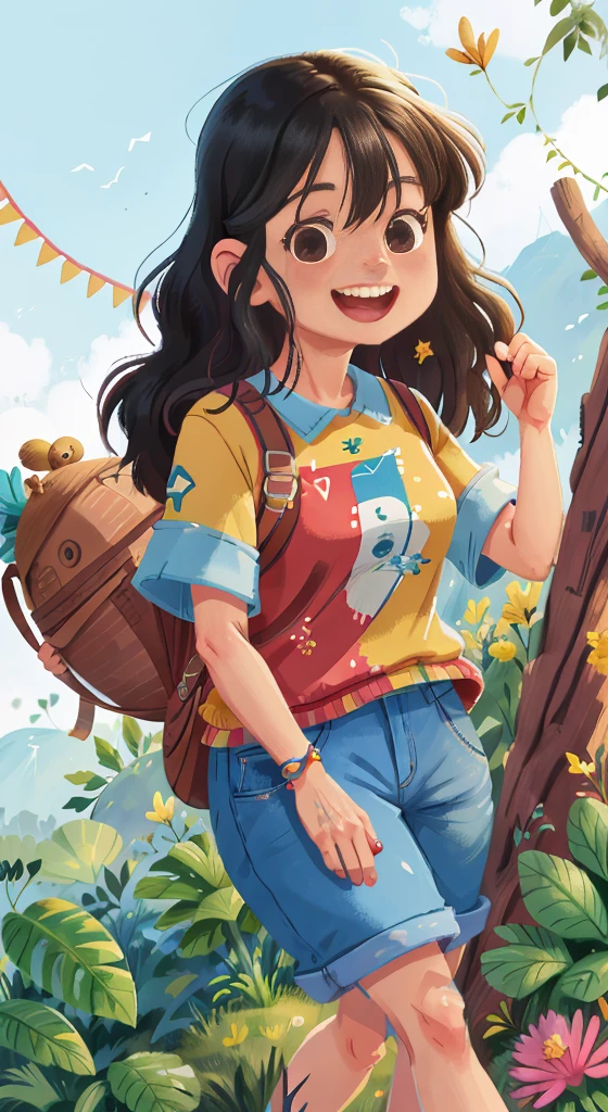 aquarelle. Women over 40 years old, A woman with very long black hair, Woman smiles, Very cheerful, climbing mountain, full bodyesbian, perfectquality, (Dining hall: 0.8), (tmasterpiece: 1.2) (actual: 1.2) (bokeh) (Best quality at best) (Delicate skin: 1.3) (Complicated details) (8K) (detailedeyeocus sharp), (Happy) User ID: 6521D344DA6650209842AA5BA823BD85 Style