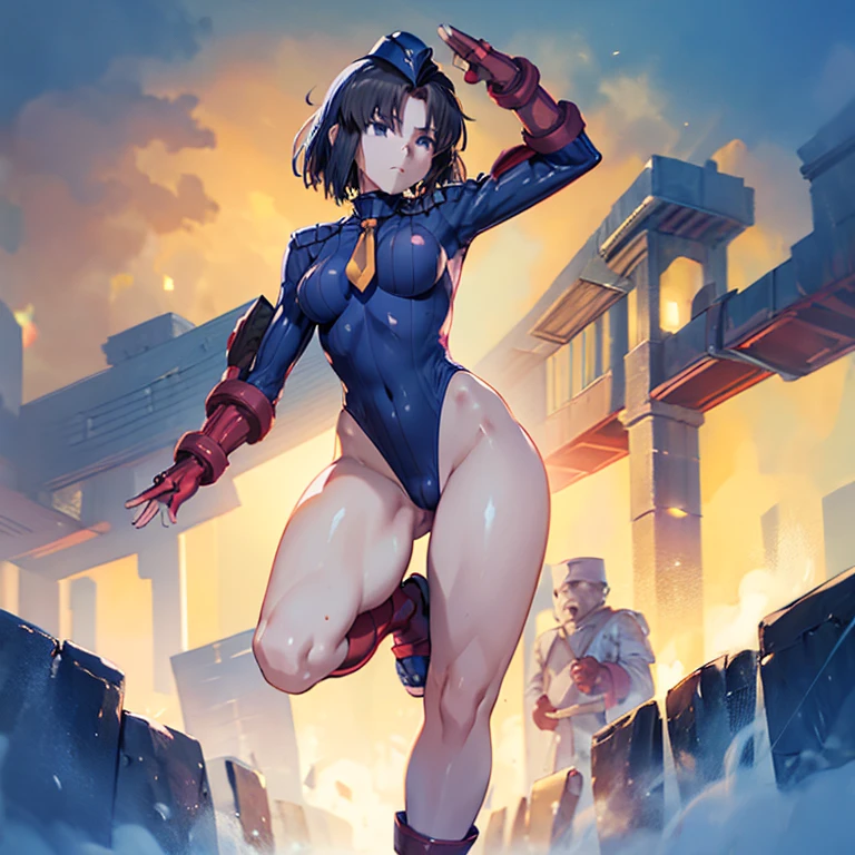 ultra-detailed, Explicit, Beautiful body, Beautiful Nose, Beautiful character design, perfect eyes, perfect face, ultra highres, 4K, beautiful legs, perfect legs, Nice hands, Perfect hand, Masterpiece, Best Quality, Highly detailed, illustration, absurdres, street fighter, doll suit, shadaloo doll, dollsuit, girls, multiple girls, expressionless, blank eyes, looking at viewer, red gloves, emotionless, black latex, corrution, mind control, female combatant, full body, hypnotized, unhappy trance, full body suit, ribbed bodysuit, both arms at side, stand up straight, obey, perfect female body, extremely glossy latex, hypnosis, hypnoLora, empty eyes, Mind control device, poses, submissive_pose, Slave, hat, necktie, stand up straight, standing, standing at attention, hat, necktie, belt, extending the right arm from the shoulder into the air with a straightened hand, nazi saluting, military, military saluting, salute, right hand saluting, left hand at side, latex, ribbed bodysuit, wide hip, thicc, a curvy body, holding, holding sword, holding weapon, katana, scabbard, sheath, socks, sword, unsheathed, weapon, glowing eyes, multicolor eyes, Ryougi Shiki, kara no kyoukai, fate grand order, black hair, blue eyes, long hair