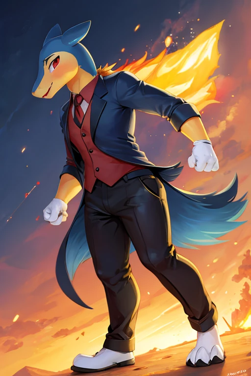 Pokemon , Typhlosion, Furry , Male, White Suit , Young ,Black Gloves