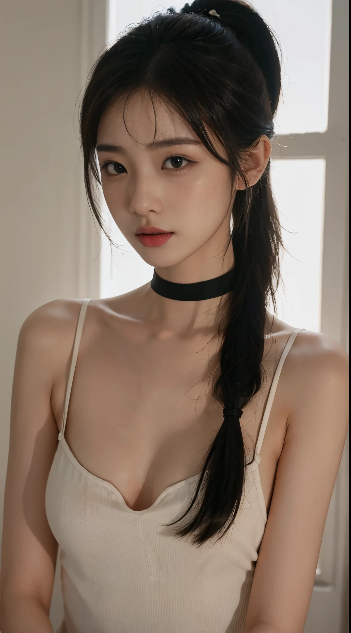 All nude,slim,topless,Model Body Type、Small breasts、choker、Small breasts.UNDERLESS,closeup,,Small breasts、