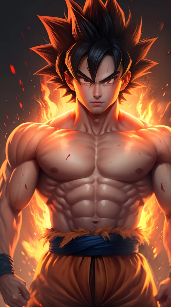Goku, 8k, strong sweaty body, red eyes