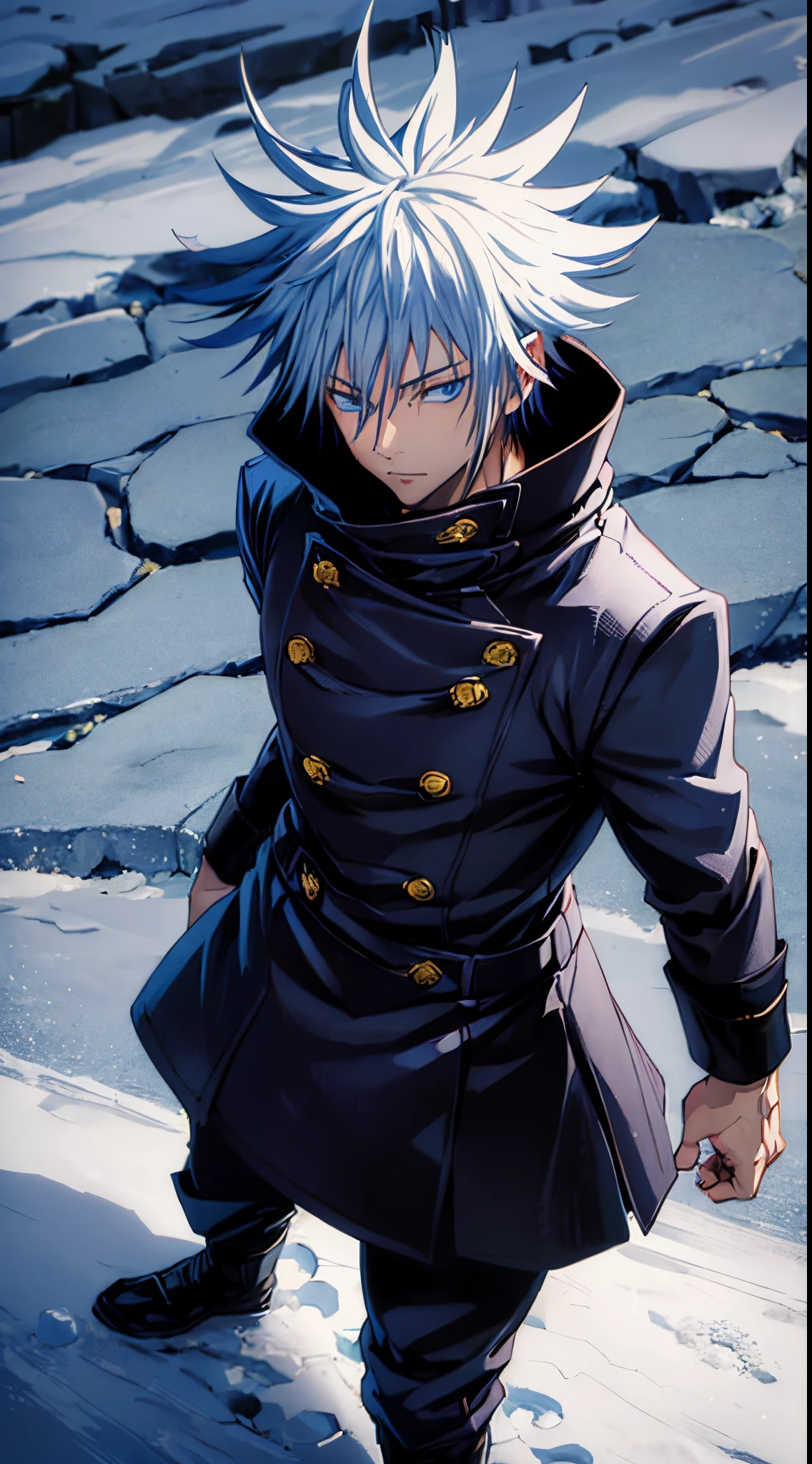 (1guy,Ryomen Sukuna, best quality,Beautiful eyes, detailed eyes),(Highly detailed 8K background, best shadow), A highly detailed, ((Winter clothes, daylight, winter))), (cowboy shot), anime, Town, Best quality high detail, 4k