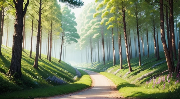 Paisagem de primavera, floresta encantada