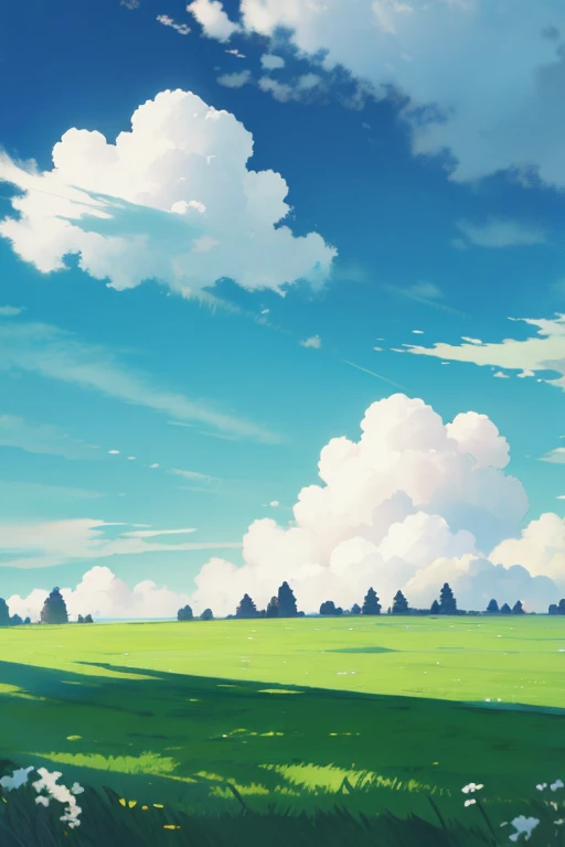 beautiful landscape of a clean field with a lawn clouds in the sky background with trees