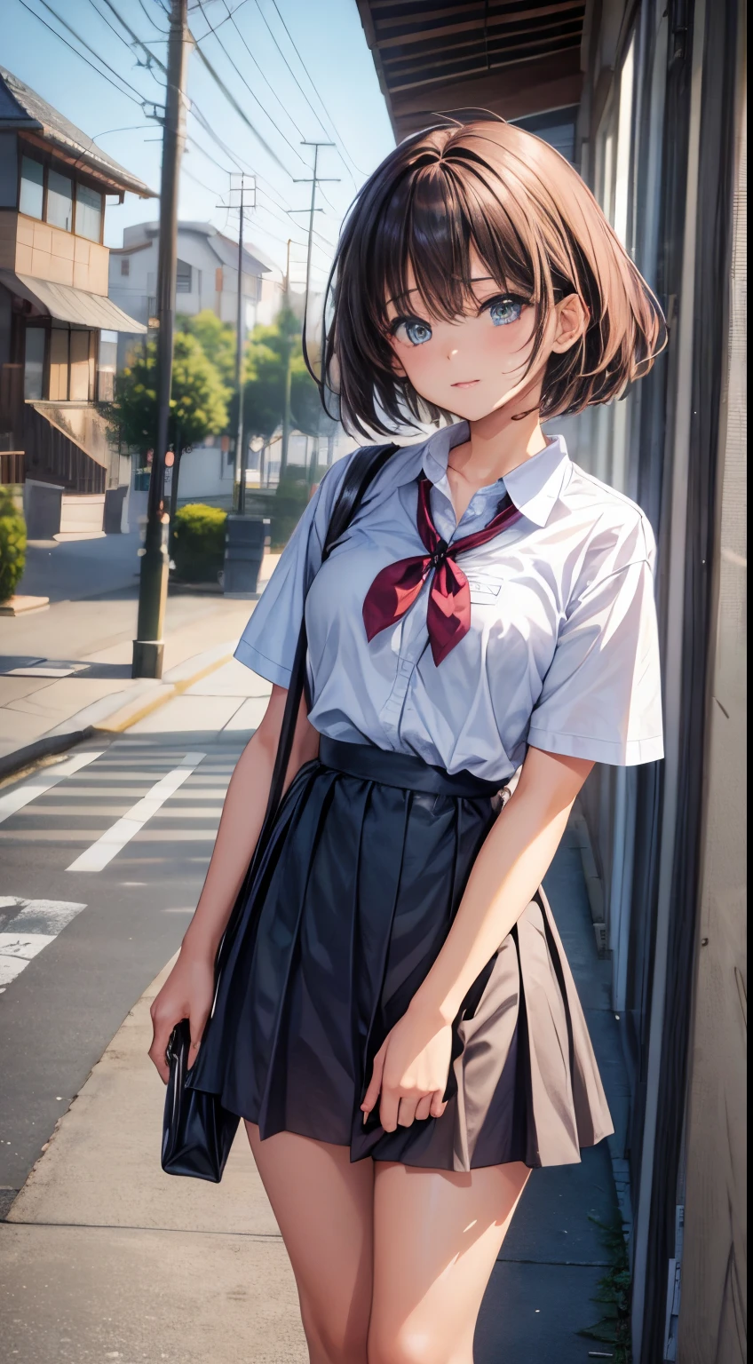 I'm a girl dressed in high school。short detailed hair