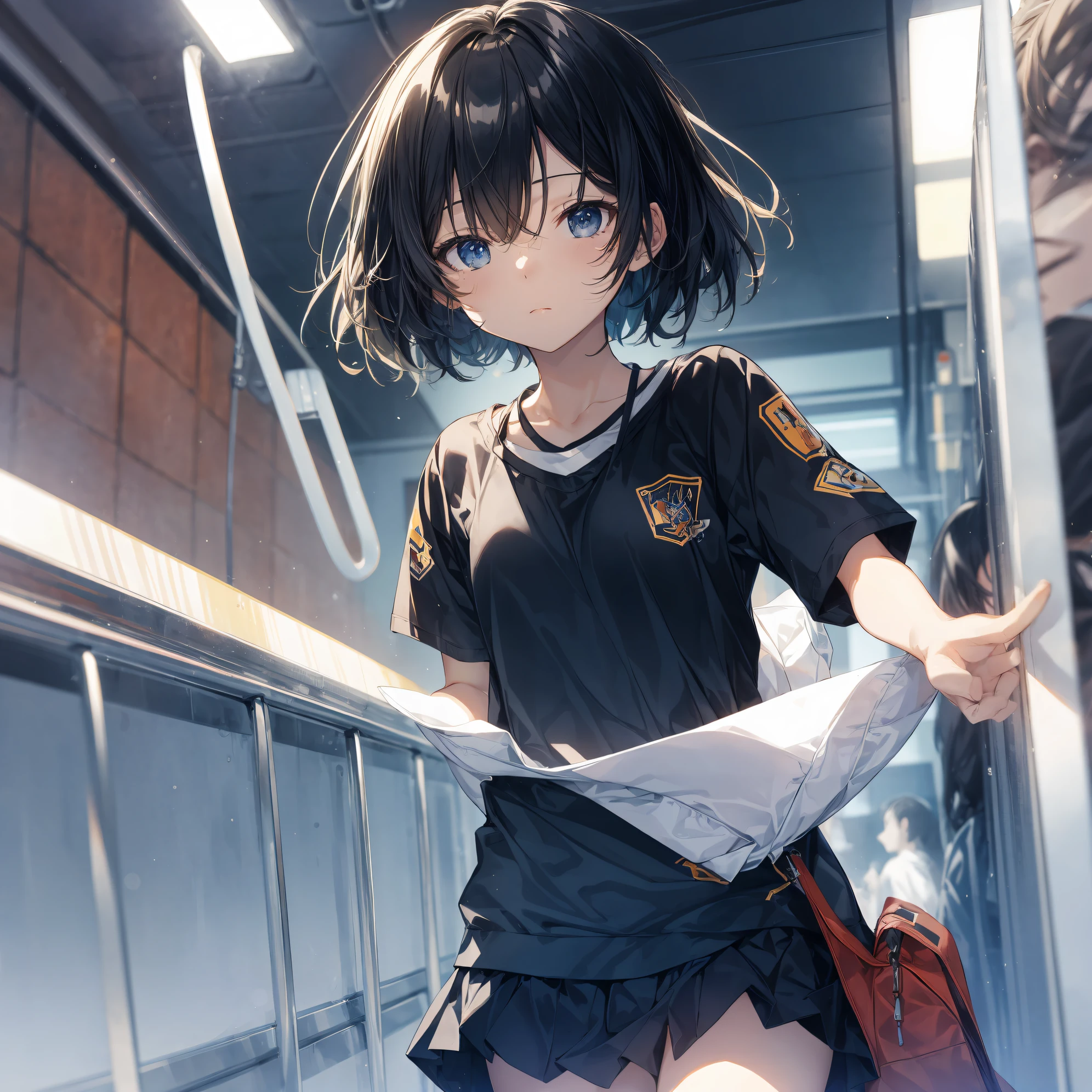 Super high quality by the art god, Ultra-detailed, High resolution, anime moe art style, Best Anime 8K Konachan Wallpapers, Pixiv Contest Winner, Perfect Anatomy, BREAK,(Draw a girl sleepily walking to school. ),BREAK, 1girl in, (Solo,Lori,,13yea:1.3),Full limbs, complete fingers,a junior gynous attraction, (Very short hair), Sleeping hair, hair messy, flat chest, Small butt, groin, Small eyes,Beautiful detailed black eyes, Well-proportioned iris and pupils, disgusted eye, High resolution detailed hair, School uniform, Skirt, On the way to school. BREAK,super detailed skin, Best lighting by famous artists, 8K, Illustration,
