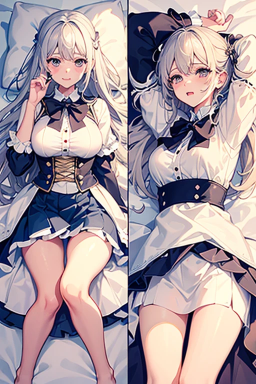 ((Best quality at best)), ((tmasterpiece)), (Detailed pubic hair), s the perfect face,spread thighs,White hair,high ponytails,Anime shoujo,Lie down in bed,The face is red,Expose the bottom of your skirt to the audience,Leakage of white liquid,Drooling from the mouth,streaming tears,Showing the bottom of your skirt to the audience,White liquid leaks from the bottom of skirt,jk,Lie down in bed,Be red in the face,Drooling from mouth,streaming tears,,Hands are tied,bare-legged,