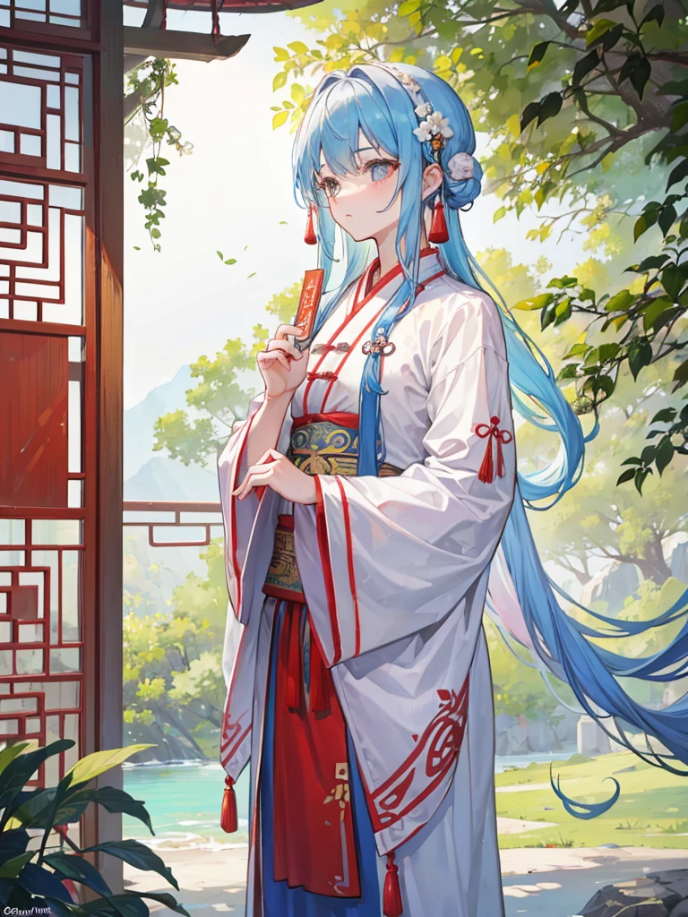 A man is lecturing,Bodhi Guru,Ancient Chinese clothing,robe,bootig trees