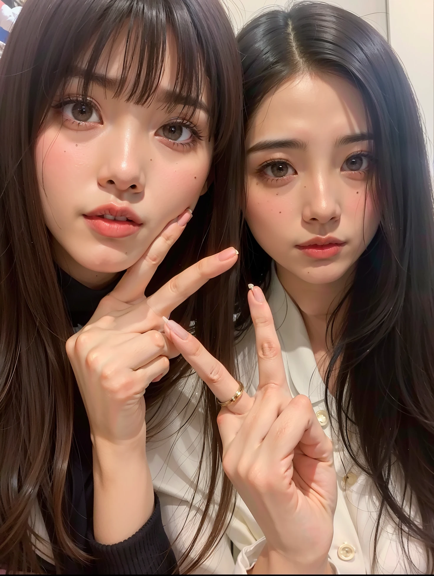 dos mujeres con cabello largo y una con un signo de la paz, Nixeu y Sakimichan, dos veces, Pixivs y Junji Ito, ulzzang, con hiedra, SSAO 8 K, 🚿🗝📝, Jaeyeon Nam, Bae Suzy, Lalisa Manobal, Sakimichan, Yoshitomo Nara y Aya Takano