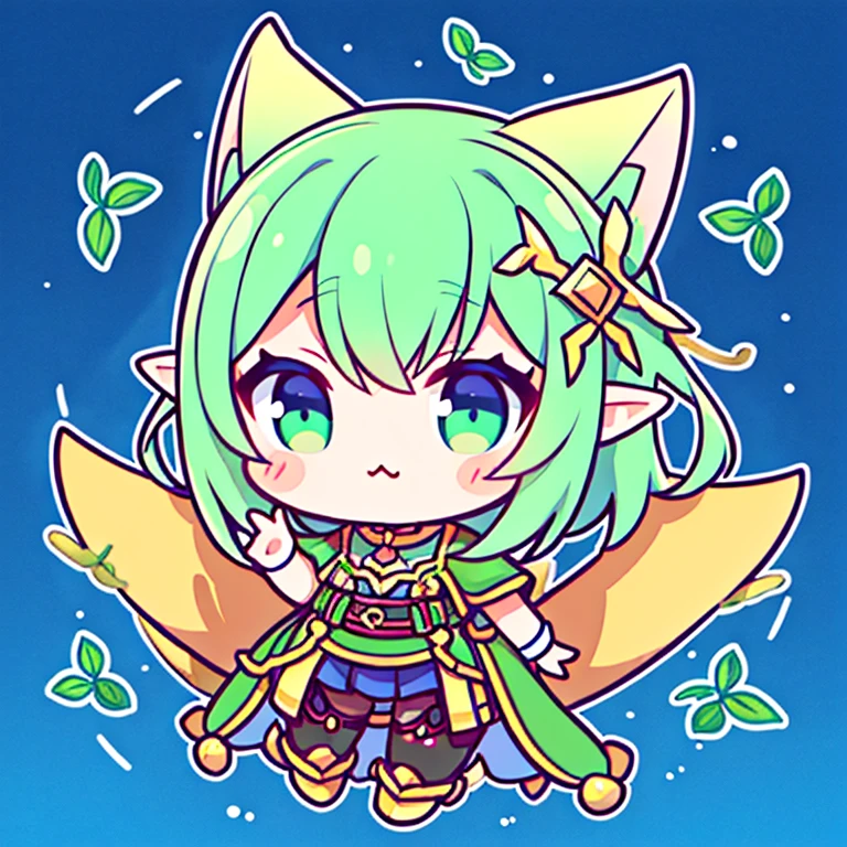 An illustration of elves deformed into chibi characters making cute gestures and looking at the camera.、high-level image quality、Nendoroid style
