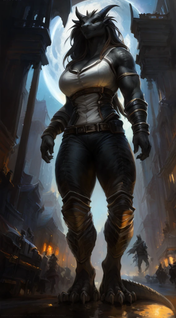 Dragon girl, big chest, day, sexy, sensual, detailed, uploaded to e621, beautiful and detailed portrait of an powerful anthropomorphic dragon ((female))) kenket, ross tran, ruan jia, uploaded to e621, zaush, foxovh, scalie, silver scalie, movie lighting, standing, moon lights, open legs, long hair, muscular, large breats, epic realism, Black skin, White suit, Large neckline, scales