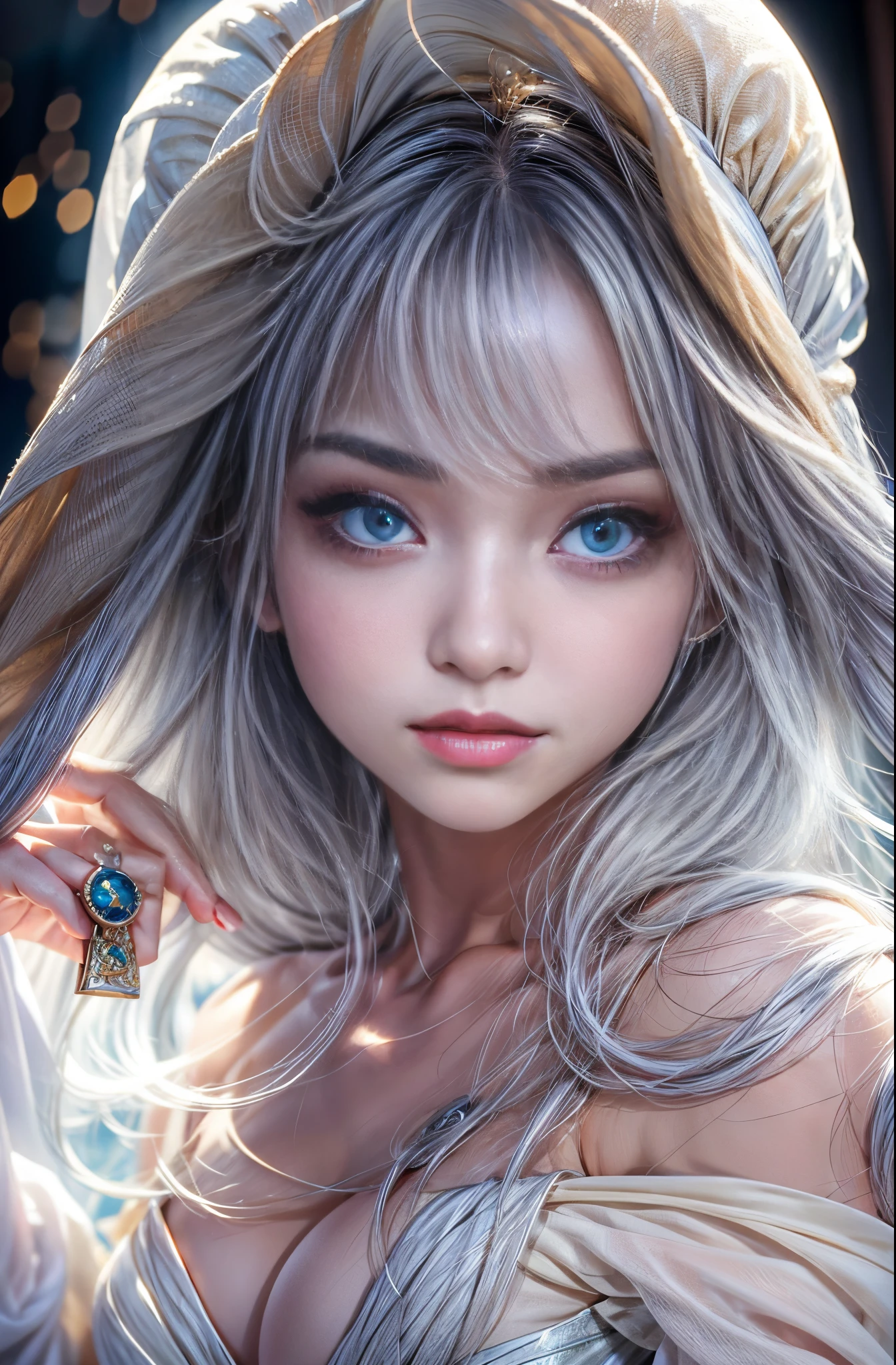 (Photoreal Stick:1.4, masutepiece:1..3, 8K), top-quality, ​masterpiece, 超A high resolution, Perfect dynamic composition, Professional camera work, Grow Light Effect, Mystical portrait, Cinematic Light, Highly detailed skin and facial texture:1.3, The ultra-detailliert, A detailed eye, (Deities々Feeling:1.3, myterious:1.2, Fanciful:1.2, majestueux:1.2), 1girl in, 25-years old, cute and sexy slim goddess, Fair skin, (Calm:0.9, Totally captivates you:1.0), (japanese miko costume:1.3, off shoulders), (voluptuous breasts:0.9), (Backshots), (A beautiful Blue eyes, Eyes that feel beautiful eros:0.85), (A mouthfeel that feels beautiful eros:0.85), ((Too cute beauty:0.9)), Fantastic background, Accurate hand and finger expressions