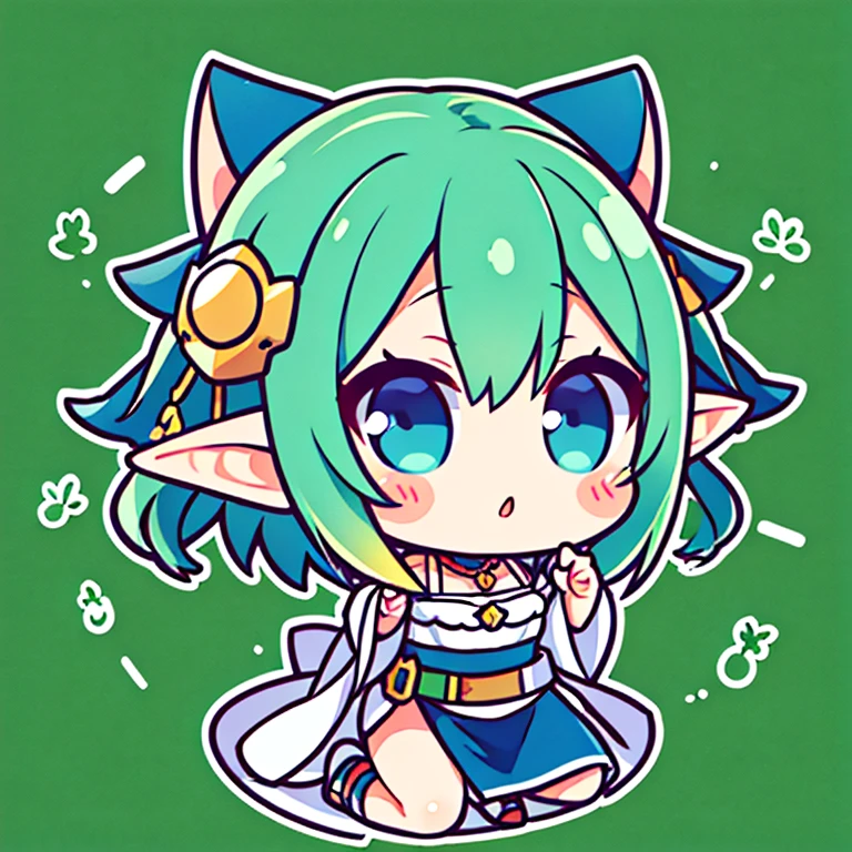 Illustration of an elf deformed into a chibi character with cute gestures and looking at the camera.、high-level image quality、Nendoroid Style