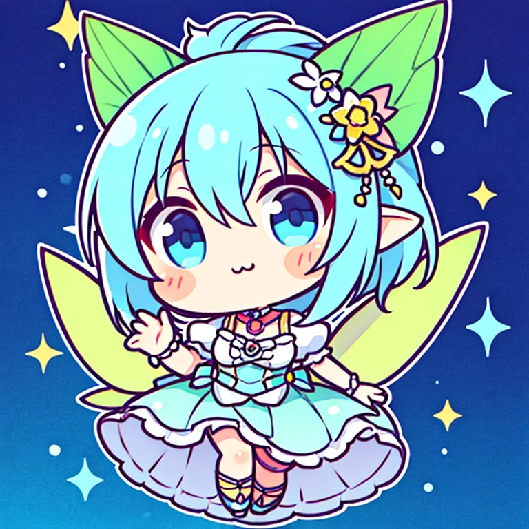 An illustration of a fairy deformed into a chibi character with cute gestures and looking at the camera..、high-level image quality、Nendoroid Style