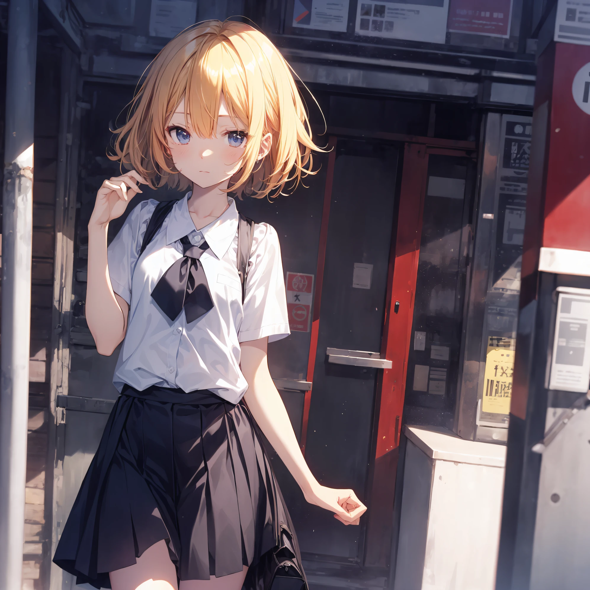 Super high quality by the art god, Ultra-detailed, High resolution, anime moe art style, Best Anime 8K Konachan Wallpapers, Pixiv Contest Winner, Perfect Anatomy, BREAK,(Draw a girl sleepily walking to school. ),BREAK, 1girl in, (Solo,Lori,child,13years:1.3),Full limbs, complete fingers,a junior high school student, Androgynous attraction, (Very short hair), Sleeping hair, hair messy, flat chest, Small butt, groin, Small eyes,Beautiful detailed black eyes, Well-proportioned iris and pupils, disgusted eye, High resolution detailed hair, School uniform, Skirt, On the way to school. BREAK,super detailed skin, Best lighting by famous artists, 8K, Illustration,