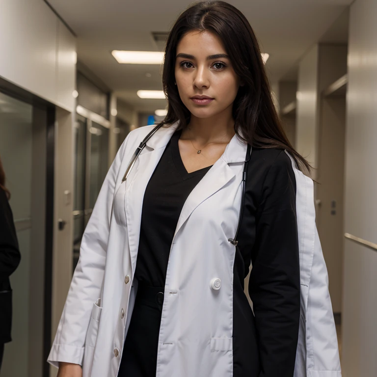 extremely high quality, Realismo, female doctor, black medical coat