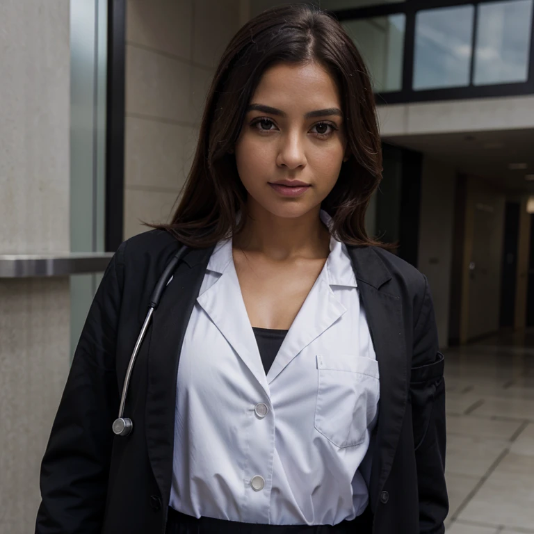 extremely high quality, Realismo, female doctor, black medical coat
