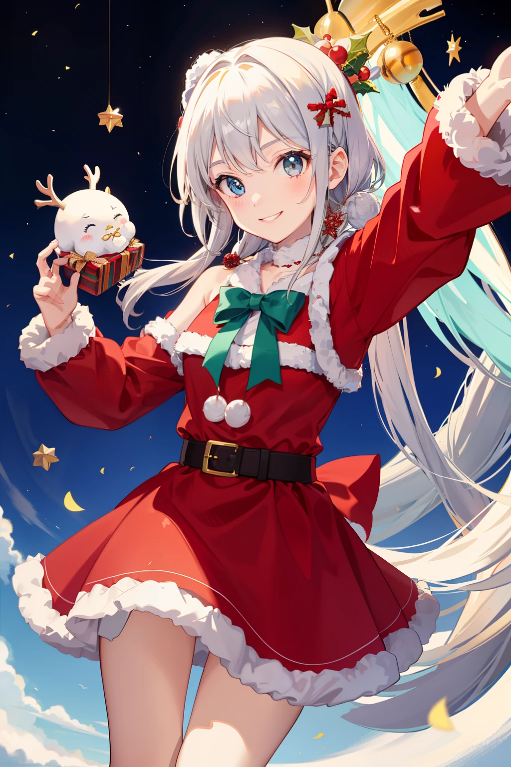 1girl in、A smile、Joyful Christmas、santa claus、cute little、Santa Claus Costume、