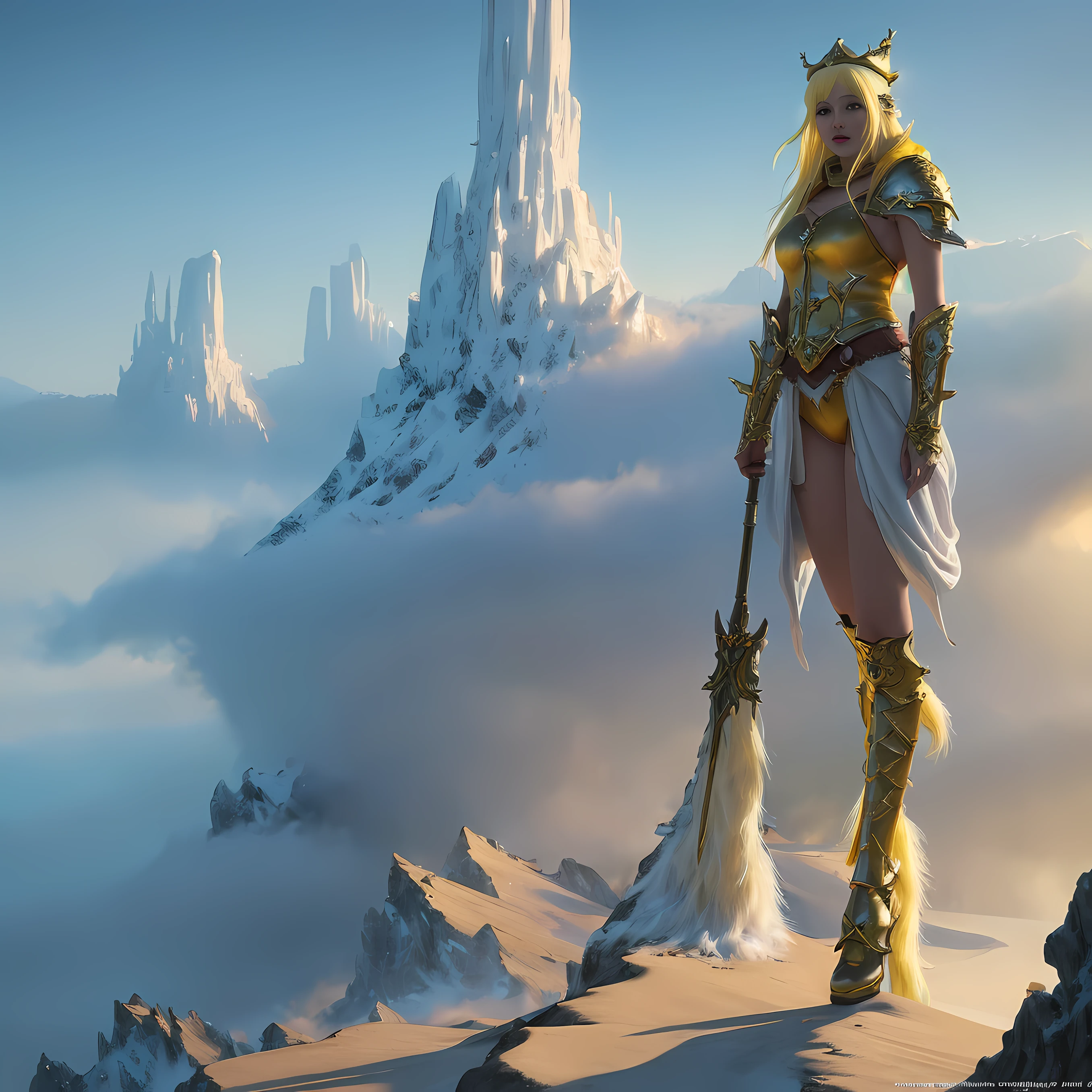 Young woman with yellow hair in fluffy outfit and fluffy hat, Fantasy character art, Awesome character art, Epic fantasy character art, HD fantasy art, Epic exquisite character art, Realistic fantasy artwork, Fantasy woman, Epic fantasy art style HD, Fantasy character, Digital fantasy art), Fantasy style art, Detailed fantasy art, High quality  Fantasy Art, Fantasy Outfit, Digital 2D Fantasy Art