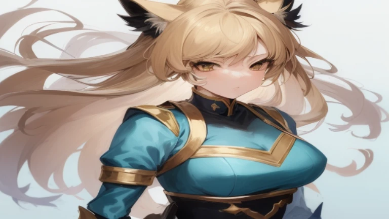 Anime girl dressed in blue with long blonde hair and cat ears, beautiful anime catgirl, Portrait of a female anime hero, Anime Waifu, portrait knights of zodiac girl, a female anime character, very detailed Artgerm, anime catgirl, anime character art, detailed anime character art, Very Beautiful Anime Cat Girl, cute anime catgirl, blonde anime girl with long hair