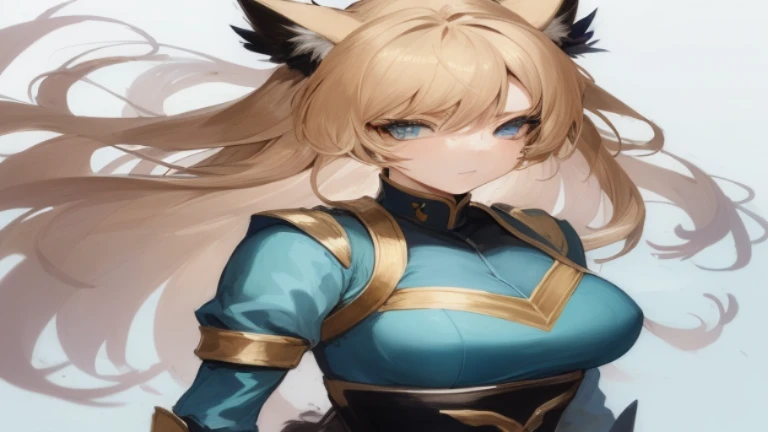 Anime girl dressed in blue with long blonde hair and cat ears, beautiful anime catgirl, Portrait of a female anime hero, Anime Waifu, portrait knights of zodiac girl, a female anime character, very detailed Artgerm, anime catgirl, anime character art, detailed anime character art, Very Beautiful Anime Cat Girl, cute anime catgirl, blonde anime girl with long hair