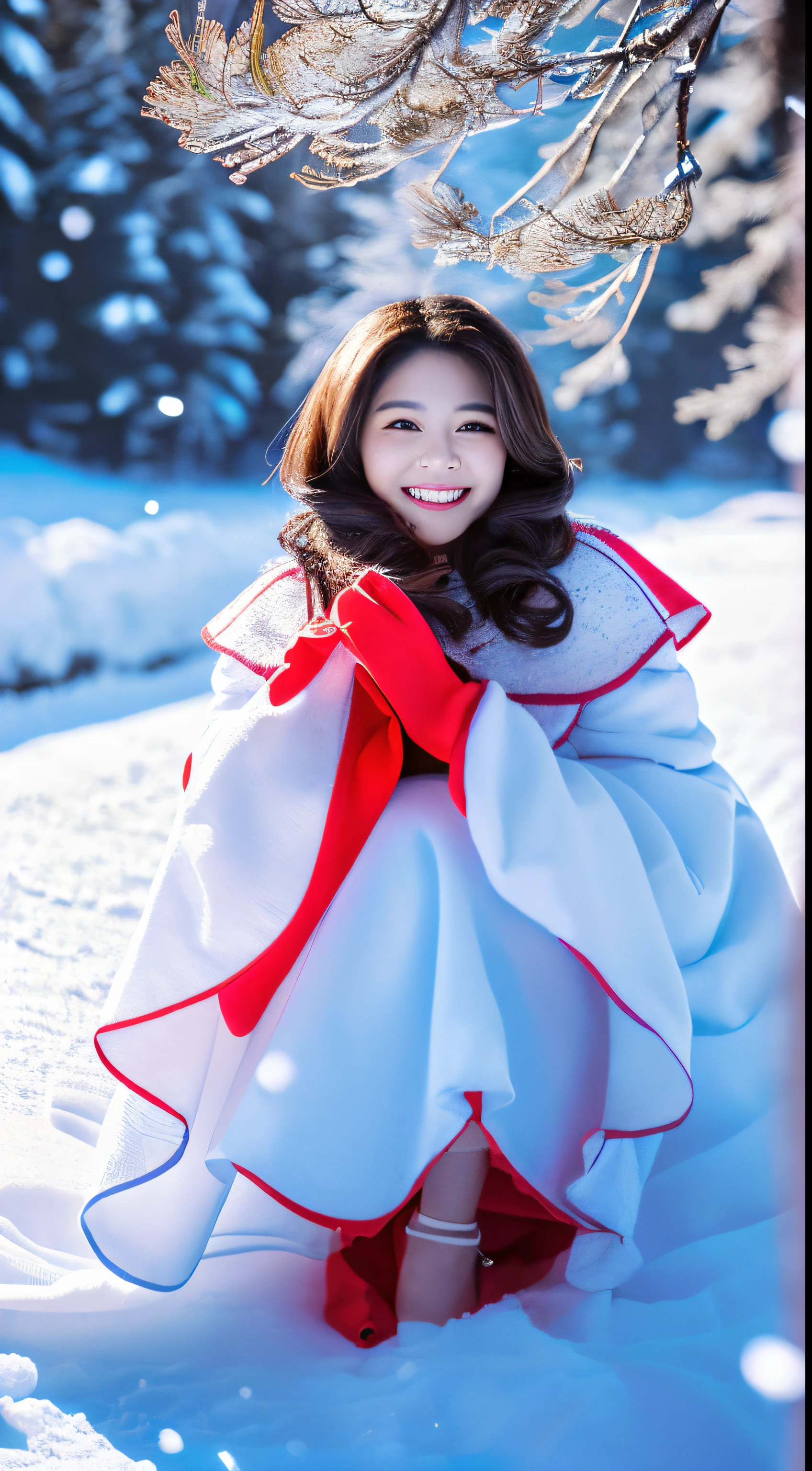 ((( tmasterpiece ))), (((Best quality))), ((ultra - detailed)), (photore), ((Extremely Delicately Beautiful)),A high resolution, 1 busty girl, 25 age old, Japanese beautiful girl, (small), ((Plump, plump lips)), (curlies),(Short hair details), ((There is a small mole under the eye)), (詳細な目),(detailedfacialfeatures), (detailed arms),(detailed finger),(Detailed legs seagull body))) , snow landscape, ((ssmile)),(((Infrared sleeve))), ((filmgrain)), ((SLR camera)), ((35mm lens focal length))