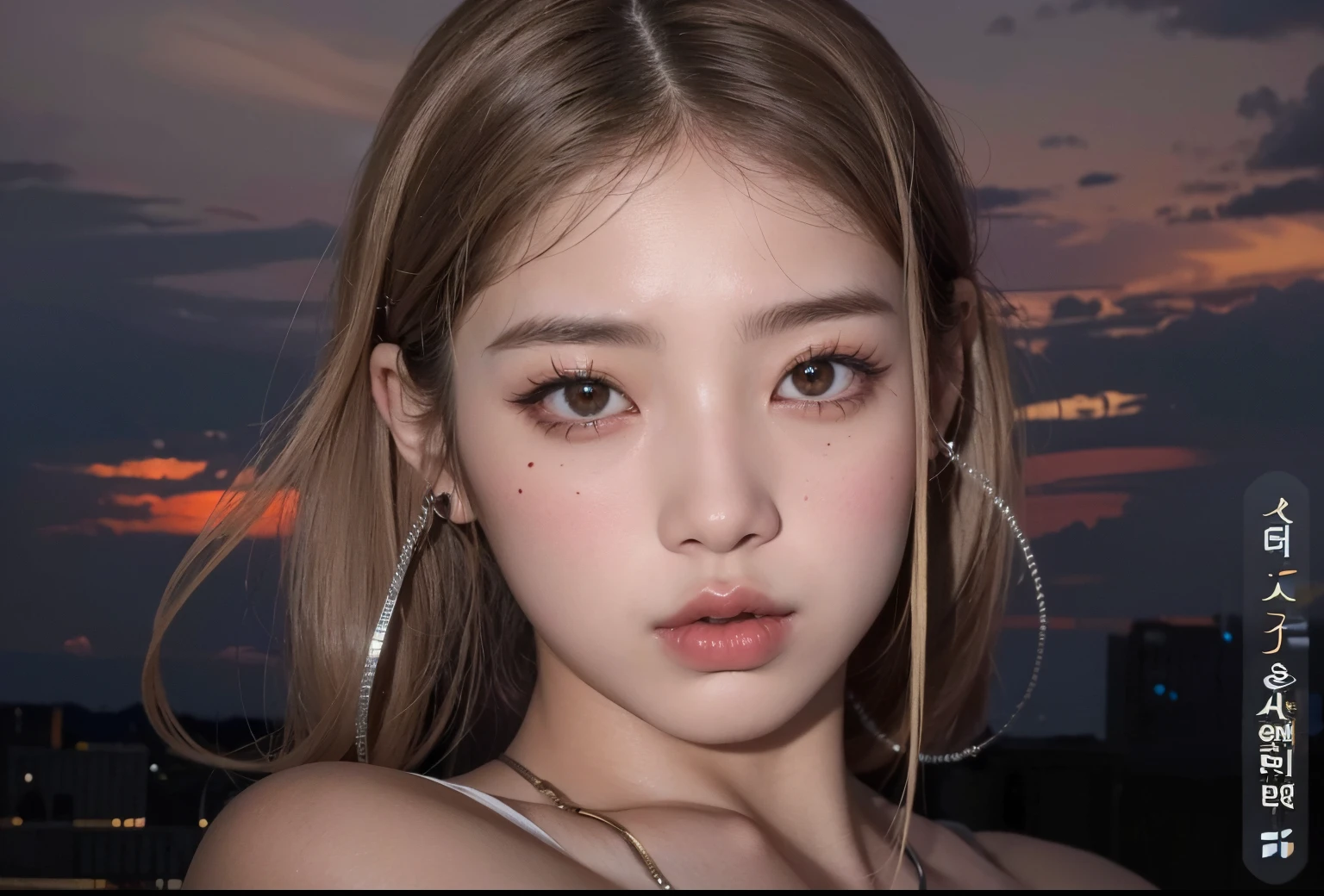 um close up de uma mulher com longos cabelos loiros  e um estrangulamento, Ulzzang, cruel korean goth girl, Ela tem cabelo preto com franja,  coreana, Mulher sul-coreana bonita, wan adorable korean face, young adorable korean face, korean face features, linda mulher coreana jovem, Jisoo do Blackpink, mulher coreana jovem bonita, preto hime corte cabelo, Jinyoung Canela
