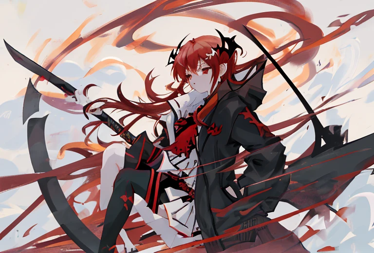Anime girl with red hair and horns with sword, demon anime girl, demon slayer rui fanart, Succubus Deval, mika kurai demon, giesha demon, Demon Girl, from arknights, a beautiful succubus, demon slayer artstyle, Devil Hero, detailed anime character art, Succubus, shadowverse style, keqing from genshin impact