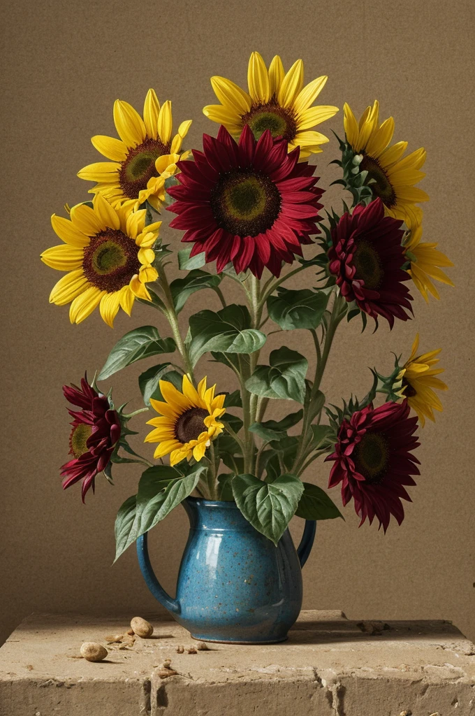 by van gogh, blood red Sunflower, intricate, (best quality, masterpiece, Representative work, official art, Professional, unity 8k wallpaper:1.3)