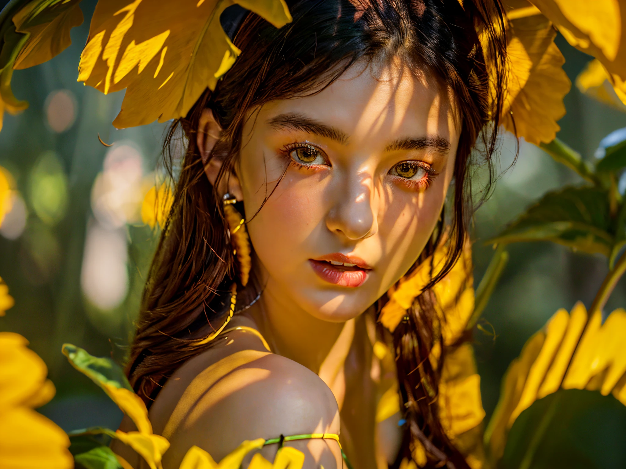 (best quality,4k,8k, highres, masterpiece:1.2), ultra-realistic, photorealistic, photo-realistic:1.37), HDR, UHD, studio lighting, ultra-fine painting, sharp focus, physically based rendering, extreme detail description, professional, vivid colors, a girl in the sunflowers