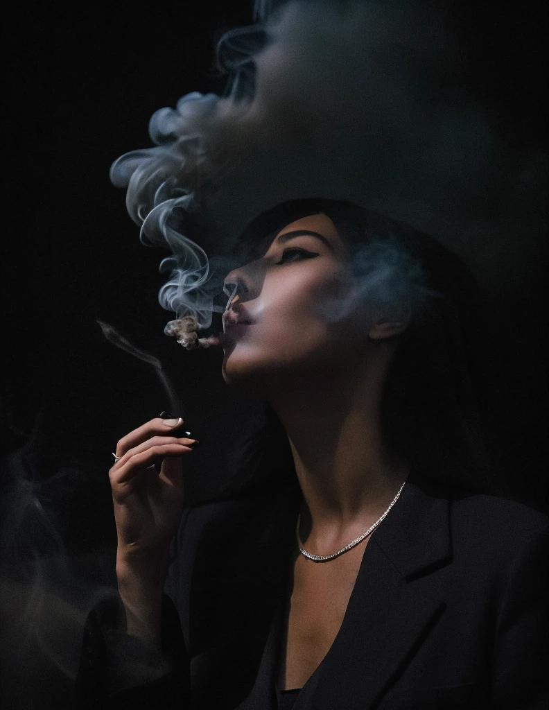 a woman holding a cigarette with smoke coming out of her mouth, gothic girl smoking, dramatic smoking pose, smoking woman, smoke coming out of her mouth, smoking, portrait of a smoking woman, gothic girl smoking a cigarette, smoking body, woman smoking cigarette, smoker, smoking cigarette, cigarette smoke, woman smoking a cigarette