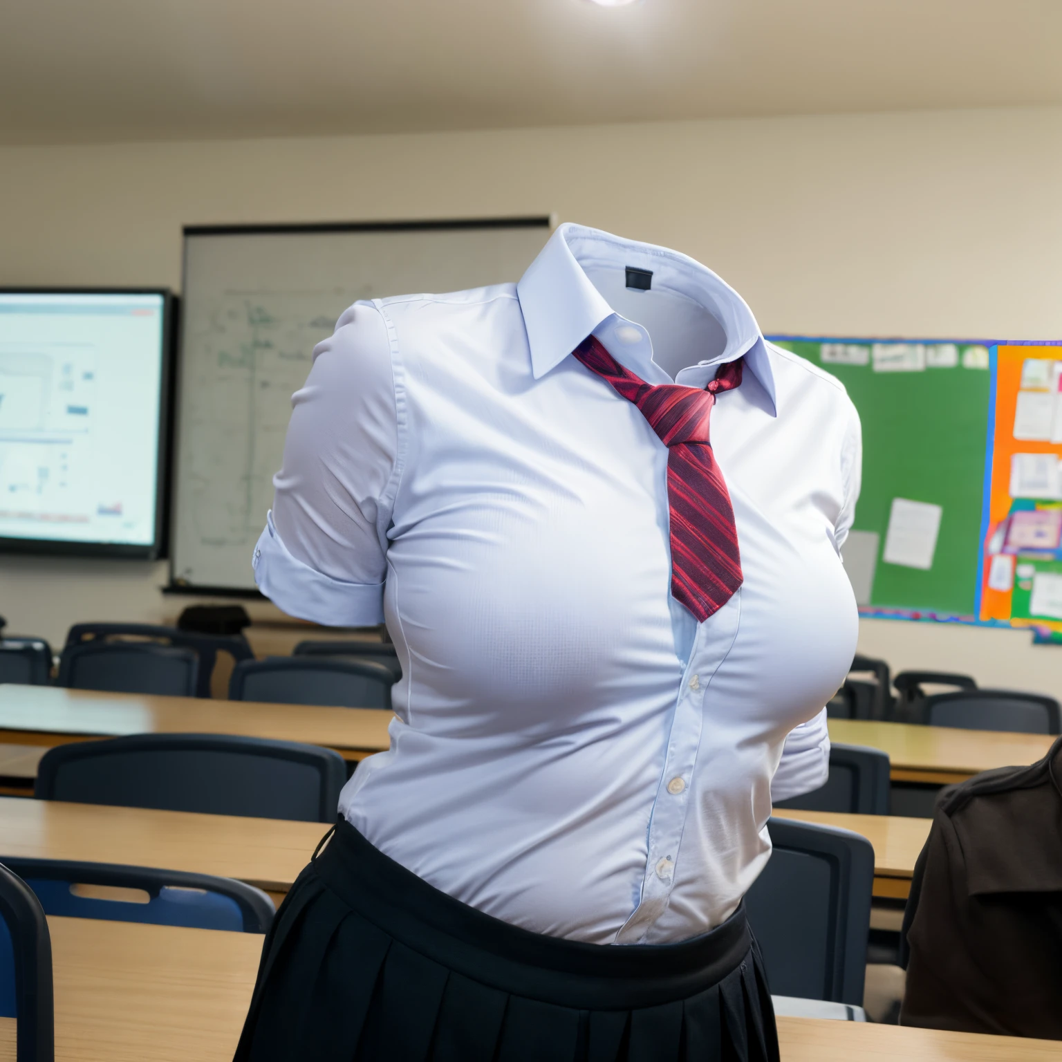 ((chubby, fat)), white shirt, blue stripe tie, school tie, school uniform, __expression__, lean forward, classroom, cute pose, (invisible, no humans, headless, faceless:1.5), very big breasts, (close-up shot of breasts), (8k, RAW photo, best quality, masterpiece:1.2), (realistic, photo-realistic:1.37), photon mapping, radiosity, ((Hasselblad photography)), physically-based rendering