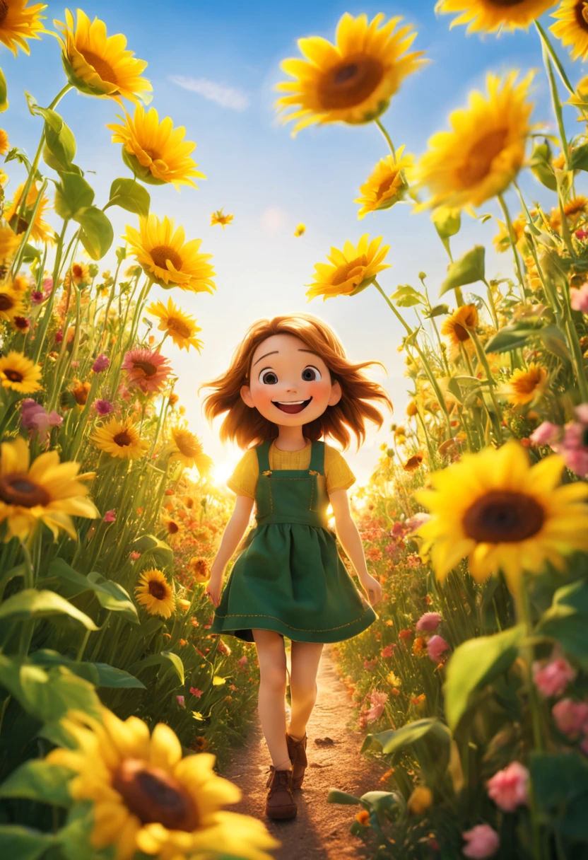 Sunflower flowers give off a warm smile,Bring people joy and happiness and shine brightly,Like a fairyland, the movie scene has a detailed depth of field and a master's work