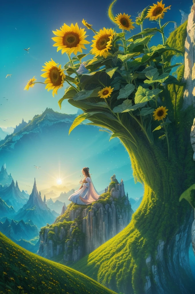 Sunflower shaped pillow, fantasy art, Dreamscape, dreamy, Fairy Tales, concept art, surrealistic, Magic Realism Style, whimsical, (Motion Blur), (best composition), ultra-wide-angle, octane render, enhance, intricate, (best quality, masterpiece, Representative work, official art, Professional, unity 8k wallpaper:1.3)