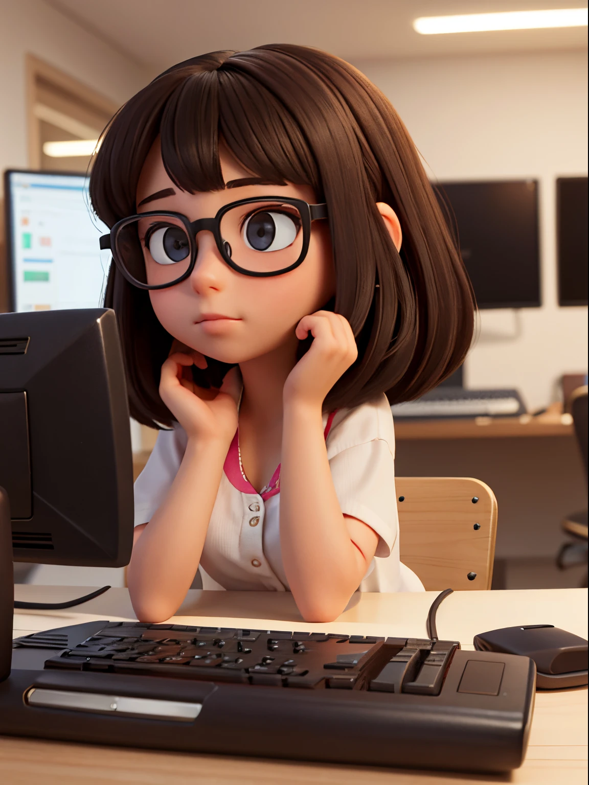 cabelo longo, brunette who wears glasses is a computer technician