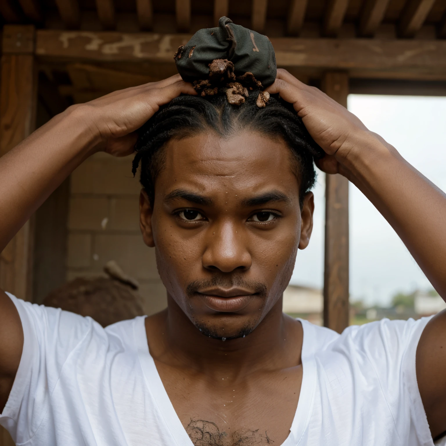 A nigger with poop on his head