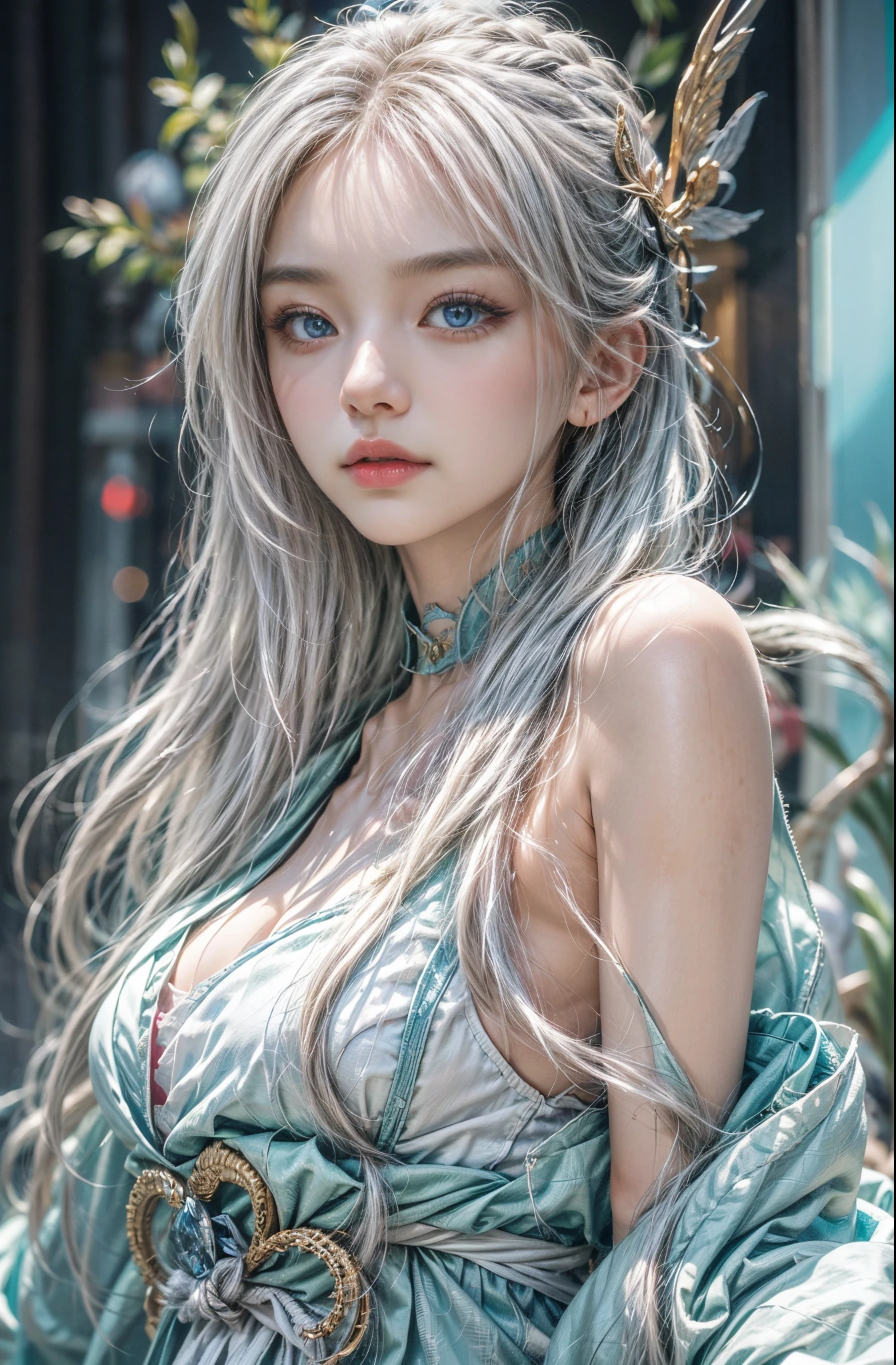 (masutepiece:1.Photoreal Stick:1.4, 8K), top-quality, masterpiece, 超A high resolution, Perfect dynamic composition, Professional camera work, Grow Light Effect, Mystical portrait, Cinematic Light, Highly detailed skin and facial texture:1.3, The ultra-detailliert, A detailed eye, (Deities々Feeling:1.25, myterious:1.2, Fanciful:1.2, majestueux:1.2), 1girl in, 25-years old, cute and sexy slim goddess, Fair skin, (Calm:0.9, Totally captivates you:1.0), (japanese miko costume:1.3 off shoulder), (voluptuous breasts:0.9), (Backshots), (A beautiful Blue eyes, Eyes that feel beautiful and gentle:0.85), (A mouthfeel that feels beautiful eros:0.85), ((Too cute beauty:0.9)), Fantastic background