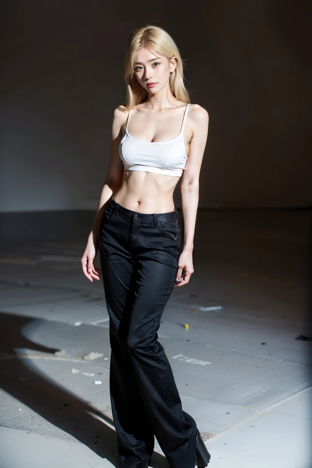 (cavalos:1.3), trouser, cow boy shot, 1个Giant Breast Girl, Blonde hair, long whitr hair, green-eyed, Alone, ahoge,diaphragm, boots, ssmile, navel,obi strip, Chopping, BREAK BREAK BREAK,