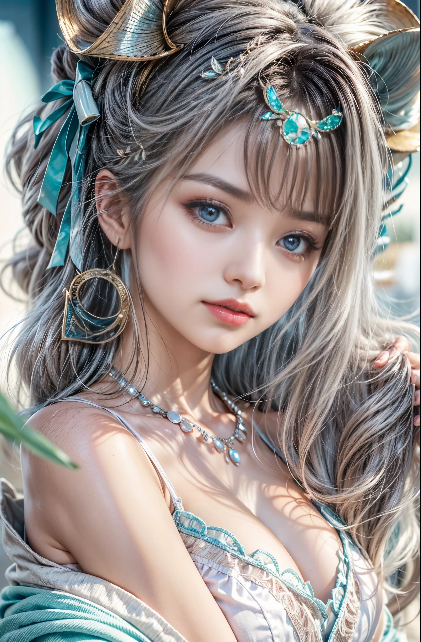 (masutepiece:1.Photoreal Stick:1.4, 8K), top-quality, ​masterpiece, 超A high resolution, Perfect dynamic composition, Professional camera work, Grow Light Effect, Mystical portrait, Cinematic Light, Highly detailed skin and facial texture:1.3, The ultra-detailliert, A detailed eye, (Deities々Feeling:1.25, myterious:1.2, Fanciful:1.2, majestueux:1.2), 1girl in, 25-years old, sexy slim goddess, Fair skin, (Calm:0.9, Totally captivates you:1.0), (japanese miko costume:1.3 off shoulder), (voluptuous breasts:0.9), (Backshots), (A beautiful Blue eyes, Eyes that feel beautiful and gentle:0.85), (A mouthfeel that feels beautiful eros:0.85), ((Too cute beauty:0.9)), Fantastic background