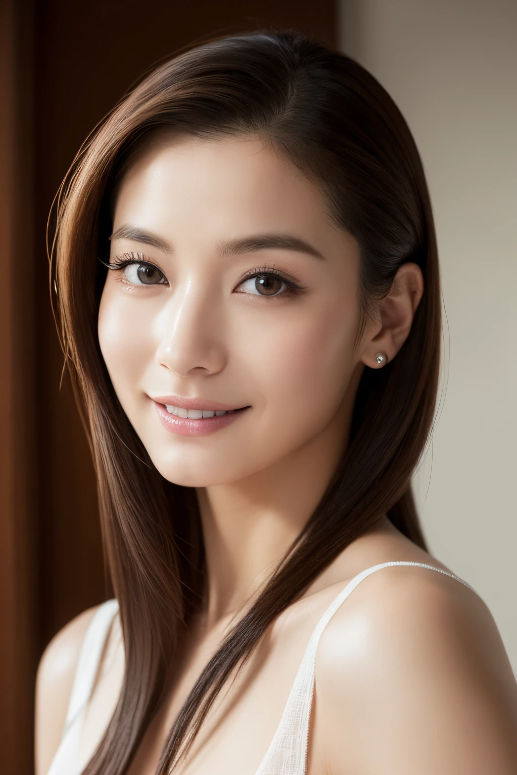 (8K、Raw photography、top-quality、masuter piece:1.2)、ultra-detailliert、ultra res、(realisitic、rialistic photo:1.37)、portlate、high-definition RAW color photography、Professional Photography、highly detailed and beautiful、ighly detailed、8K Picture Wallpaper、amazing detailed、huge filesize、Official art、Highly detailed CG Unity 8K wallpaper Highly detailed woman、madame、40 year old woman with a handsome face, very fine eyes、highlydetailed skin、extremely detailed fingers、highly detailed nose、very detailed detailed mouth、Perfect Anatomy、细致背景、Detailed clothing、de pele branca、glistning skin、Semi-long、A smile、Lifelike face、Delicate eyes、Sauce order、Looking at the camera、cowboy shot、front facing、standing athletic pose、动态照明、Facial do-up、Show skin、without accessories